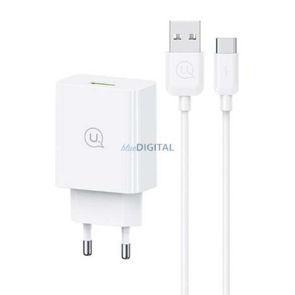 USAMS SCXLTZ02 SC Series hálózati töltő 1xUSB-A csatlakozással és USB-A - Type-C kábellel 18W - fehér