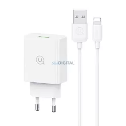   USAMS SC Series 18W hálózati töltő + Lightning/USB-A gyorstöltő kábel - fehér
