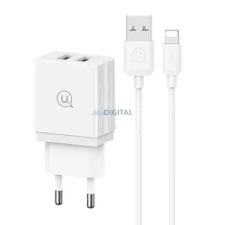   USAMS Hálózati töltő 2xUSB 18 W + Lightning/USB-A gyors töltőkábel, fehér series HC HCXLTZ01