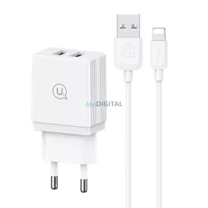 USAMS Hálózati töltő 2xUSB 18 W + Lightning/USB-A gyors töltőkábel, fehér series HC HCXLTZ01
