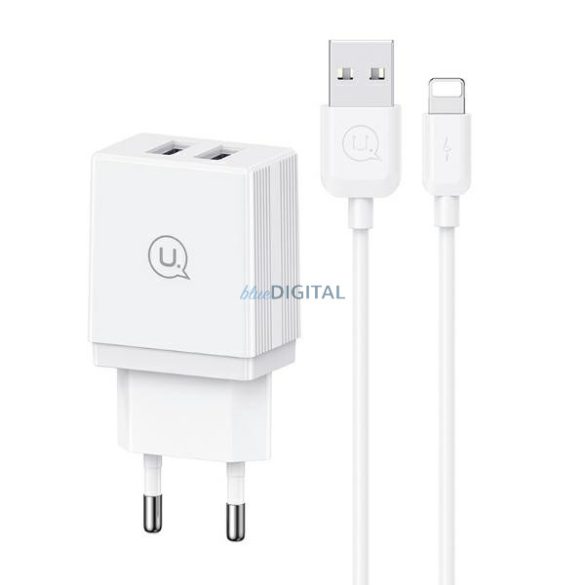 USAMS HCXLTZ01 HC Series hálózati töltő 2xUSB-A csatlakozással és USB-A - Lightning kábellel 18W - fehér