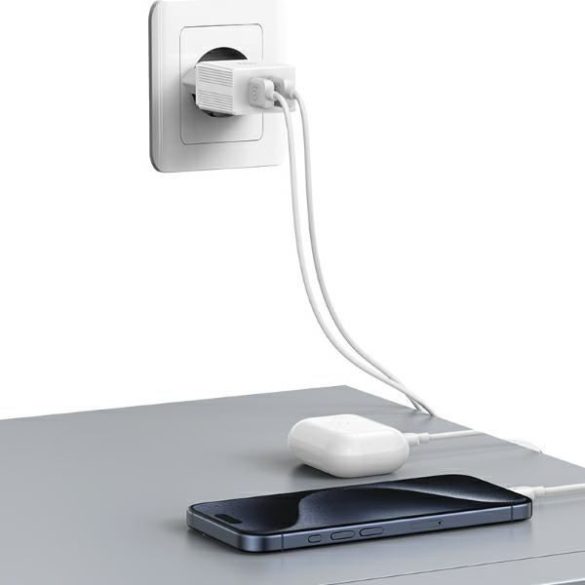 USAMS HCXLTZ01 HC Series hálózati töltő 2xUSB-A csatlakozással és USB-A - Lightning kábellel 18W - fehér