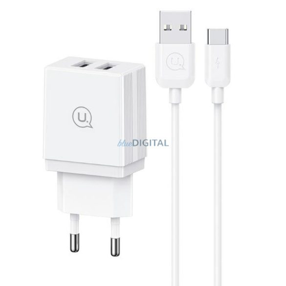 USAMS HCXLTZ02 HC Series hálózati töltő 2xUSB-A csatlakozással és USB-A - Type-C kábellel 18W - fehér