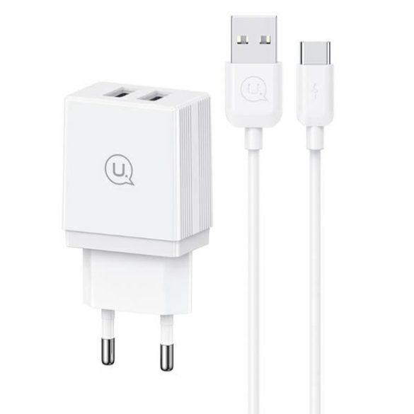 USAMS HCXLTZ02 HC Series hálózati töltő 2xUSB-A csatlakozással és USB-A - Type-C kábellel 18W - fehér