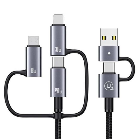 USAMS SJ737 Sufeng Series USB-A/Type-C - Type-C/Lightning/microUSB kábel 240W 1.2m - szürke