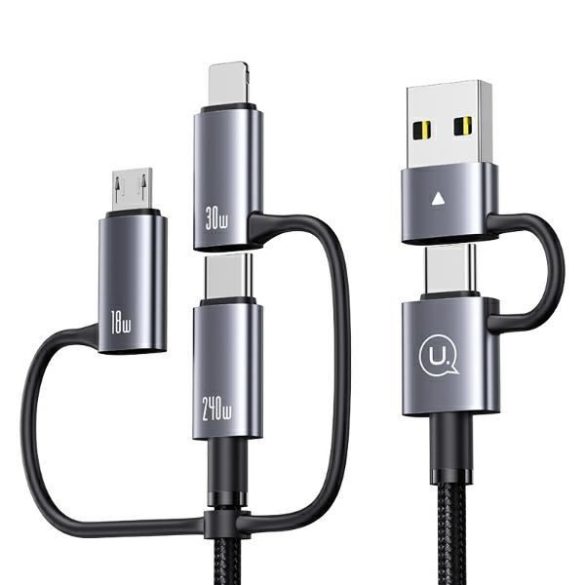 USAMS SJ737 Sufeng Series USB-A/Type-C - Type-C/Lightning/microUSB kábel 240W 1.2m - szürke