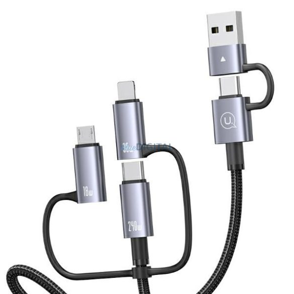 USAMS SJ738 Sufeng Series USB-A/Type-C - Type-C/Lightning/microUSB kábel 240W 2m - szürke