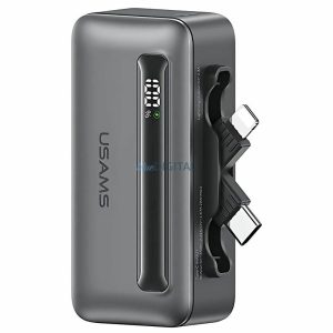 Usams 4K5CD23301 XB Series PlugOn powerbank beépített Type-C/Lightning csatlakozóval 4500mAh 20W PD - szürke