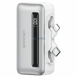 Usams 4K5CD23302 XB Series PlugOn powerbank beépített Type-C/Lightning csatlakozóval 4500mAh 20W PD - ezüst színű