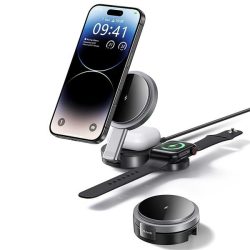   Usams CD234WXC01 3-az-1-ben összecsukható vezeték nélküli töltőállomás 15W - fekete