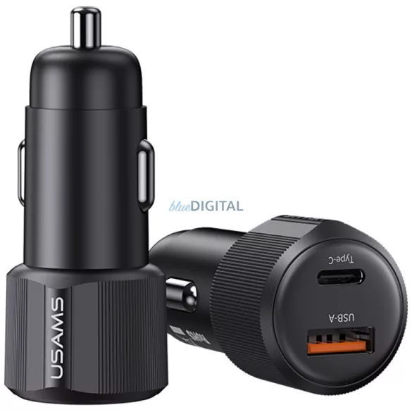 Autótöltő USAMS YT sorozat CC283 60W 1xUSB-A 1xUSB-C fekete