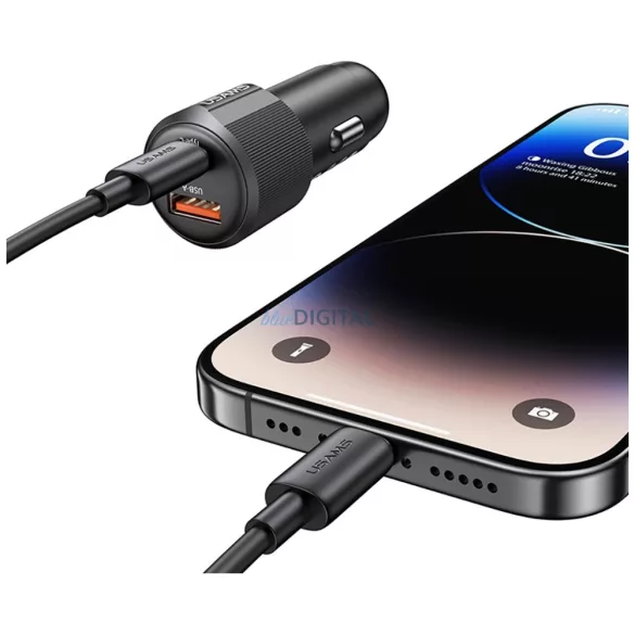 Autótöltő USAMS YT sorozat CC283 60W 1xUSB-A 1xUSB-C fekete