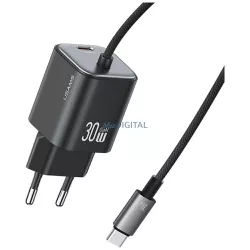   USAMS JC Series CC264 30 W-os GaN mini gyorstöltő, 2xUSB-C, fekete