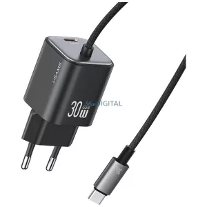 USAMS JC Series CC264 30 W-os GaN mini gyorstöltő, 2xUSB-C, fekete