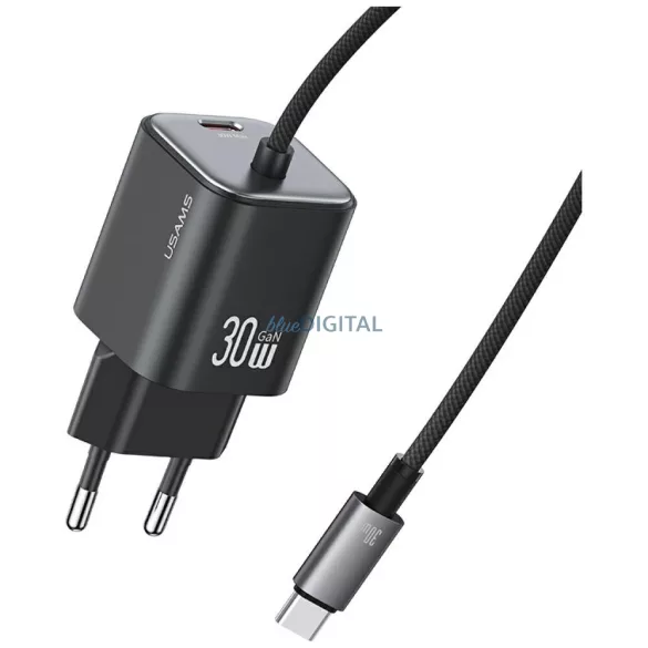 USAMS JC Series CC264 30 W-os GaN mini gyorstöltő, 2xUSB-C, fekete