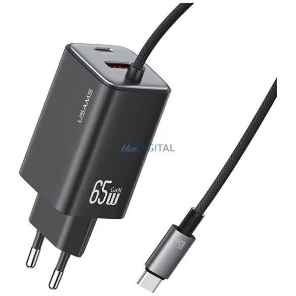 USAMS JC Series CC266 65W GaN gyorstöltő 2xUSB-C 1xUSB-A - fekete