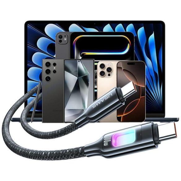 USAMS SJ750 Type-C - Type-C kábel 100W 1.2m - titánszürke