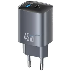   USAMS CC290 T66 45W GaN hálózati töltő 1xUSB-A 1xUSB-C - acélszürke