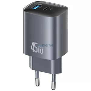 USAMS CC290 T66 45W GaN hálózati töltő 1xUSB-A 1xUSB-C - acélszürke