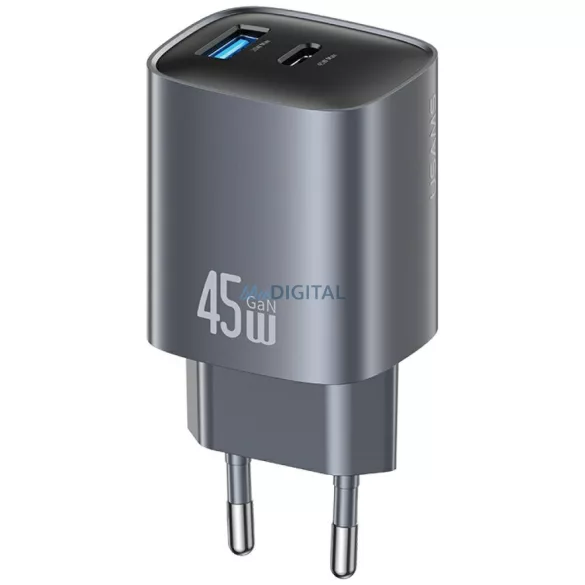 USAMS CC290 T66 45W GaN hálózati töltő 1xUSB-A 1xUSB-C - acélszürke