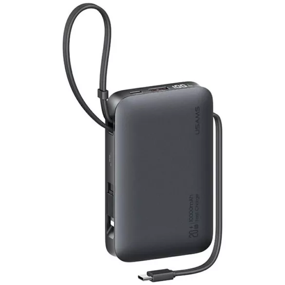 USAMS CD228 XR Series powerbank beépített Type-C és Lightning kábellel 10000mAh 20W - fekete