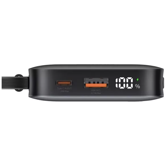 USAMS CD228 XR Series powerbank beépített Type-C és Lightning kábellel 10000mAh 20W - fekete
