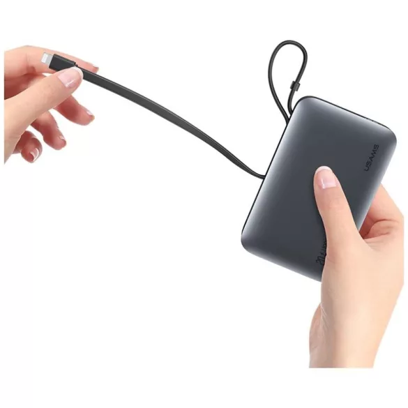 USAMS CD228 XR Series powerbank beépített Type-C és Lightning kábellel 10000mAh 20W - fekete