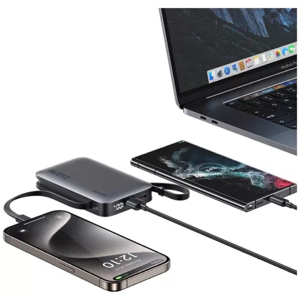 USAMS CD228 XR Series powerbank beépített Type-C és Lightning kábellel 10000mAh 20W - fekete