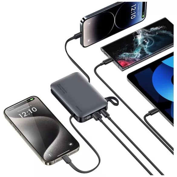 USAMS CD228 XR Series powerbank beépített Type-C és Lightning kábellel 10000mAh 20W - fekete