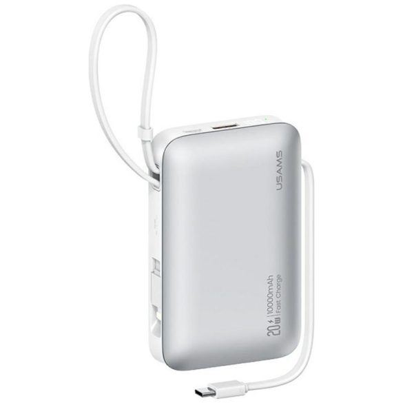 USAMS CD228 XR Series powerbank beépített Type-C és Lightning kábellel 10000mAh 20W - fehér