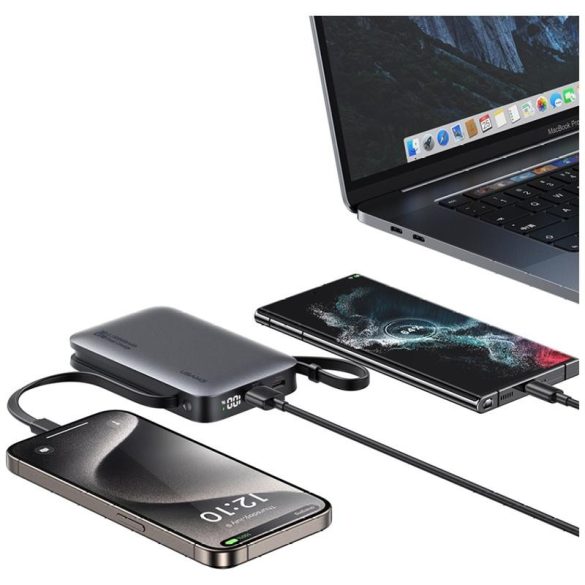 USAMS CD228 XR Series powerbank beépített Type-C és Lightning kábellel 10000mAh 20W - fehér