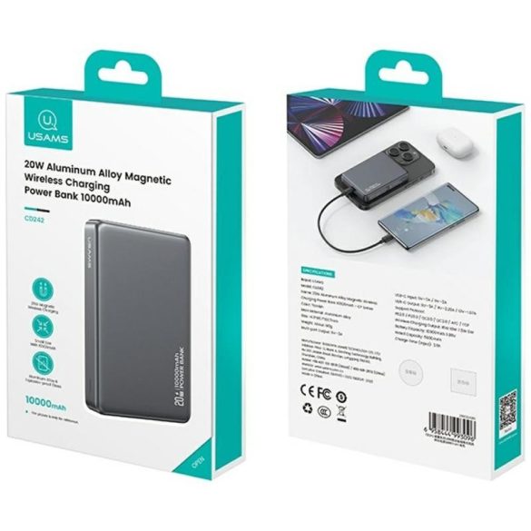 USAMS CD242 CY Series MagSafe-kompatibilis powerbank 10000mAh 20W - szürke