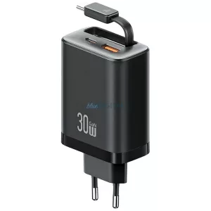 USAMS Xiang Series CC296 30W hálózati töltő 1xUSB-C 1xUSB-A + USB-C kábel - fekete