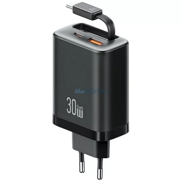 USAMS Xiang Series CC296 30W hálózati töltő 1xUSB-C 1xUSB-A + USB-C kábel - fekete