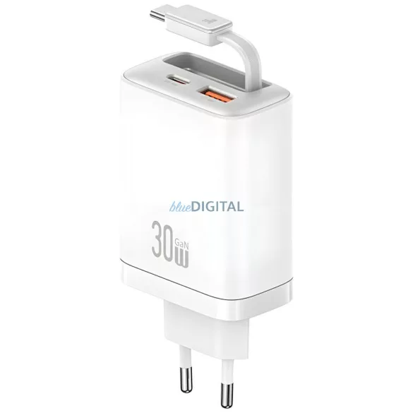 USAMS Xiang Series CC296 30W hálózati töltő 1xUSB-C 1xUSB-A + USB-C kábel - fehér