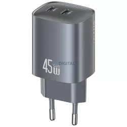   USAMS CC305 T66 45 W-os GaN fali töltő, 2xUSB-C csatlakozóval, matt kivitelben