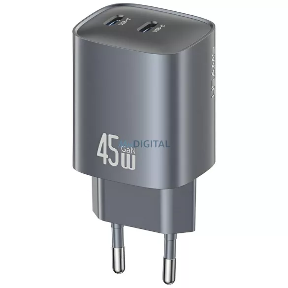 USAMS CC305 T66 45 W-os GaN fali töltő, 2xUSB-C csatlakozóval, matt kivitelben