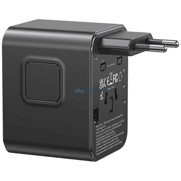 USAMS CC308 US/AU/EU/UK utazó adapter 1xUSB-A és 2xUSB-C csatlakozással 17W - fekete