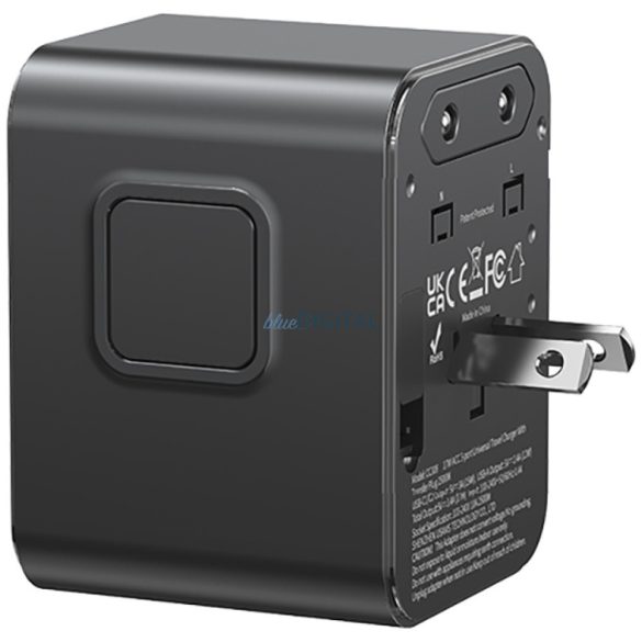 USAMS CC308 US/AU/EU/UK utazó adapter 1xUSB-A és 2xUSB-C csatlakozással 17W - fekete