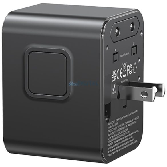 USAMS CC308 US/AU/EU/UK utazó adapter 1xUSB-A és 2xUSB-C csatlakozással 17W - fekete
