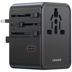   Utazó töltőadapter  USAMS CC310 3xUSB-C 70 W 4 az 1-ben US/AU/EU/UK fekete