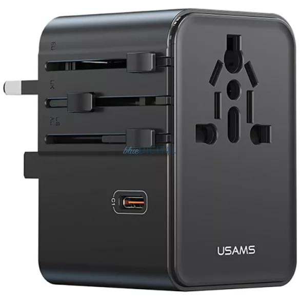 Utazó töltőadapter  USAMS CC310 3xUSB-C 70 W 4 az 1-ben US/AU/EU/UK fekete