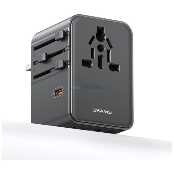USAMS CC310 US/AU/EU/UK utazó adapter 2xUSB-A és 3xUSB-C csatlakozással 70W - fekete