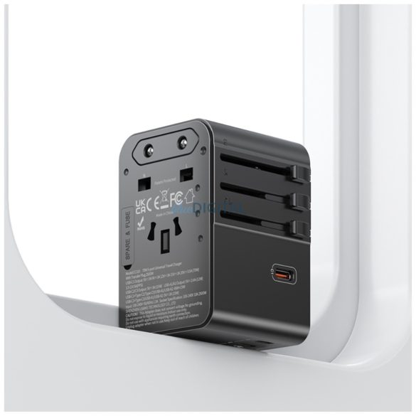 USAMS CC310 US/AU/EU/UK utazó adapter 2xUSB-A és 3xUSB-C csatlakozással 70W - fekete