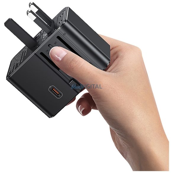 USAMS CC310 US/AU/EU/UK utazó adapter 2xUSB-A és 3xUSB-C csatlakozással 70W - fekete