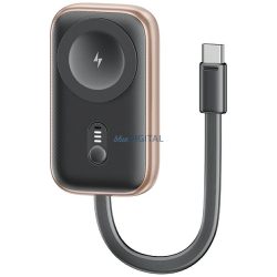   Induktív töltő Apple Watch Usams CD245 2 1-ben 1200mAh powerbankkal + USB-C kábellel fekete-bronz színű