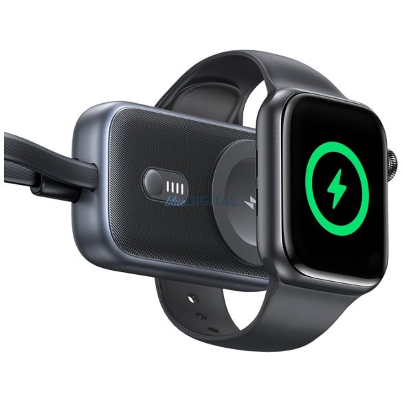 induktív töltő Apple Watch Usams CD245 2 1-ben 1200mAh powerbankkal + USB-C kábel titánium