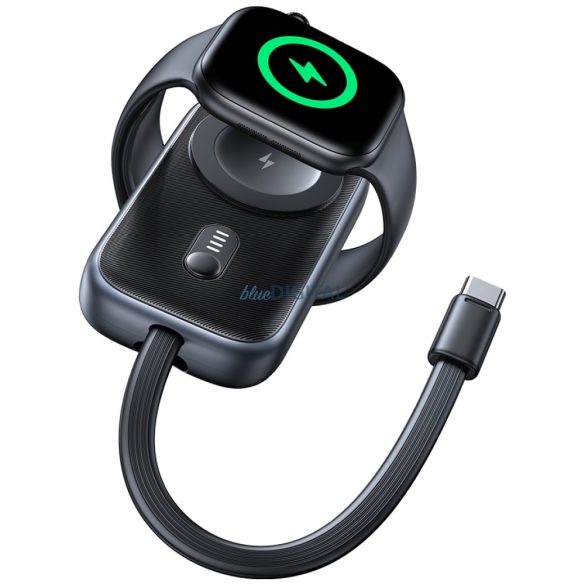 induktív töltő Apple Watch Usams CD245 2 1-ben 1200mAh powerbankkal + USB-C kábel titánium