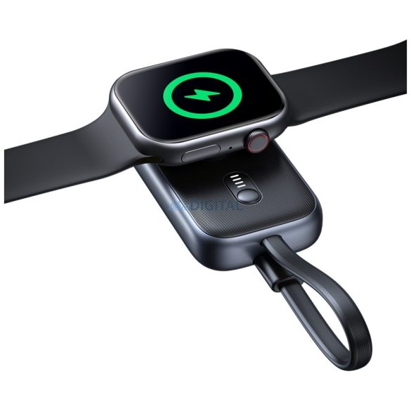 induktív töltő Apple Watch Usams CD245 2 1-ben 1200mAh powerbankkal + USB-C kábel titánium