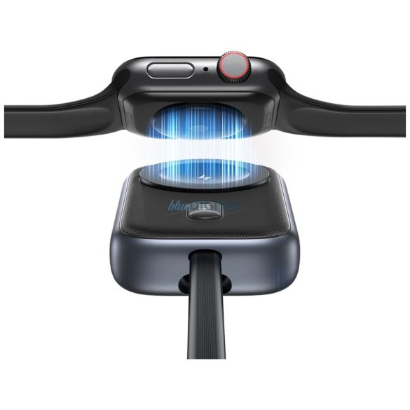 induktív töltő Apple Watch Usams CD245 2 1-ben 1200mAh powerbankkal + USB-C kábel titánium